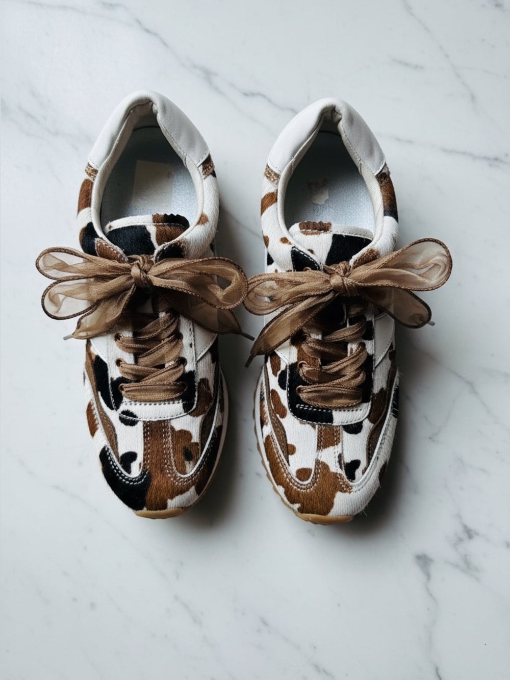 Dolce Vita Brown & White Leopard-Print Ribbon Lace Sneakers - Picture 1 of 15